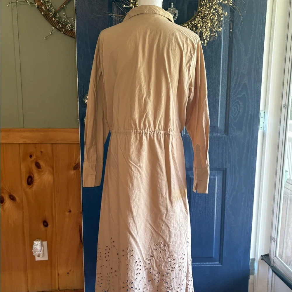 Sweet Magnolia Tan Long Sleeve Cotton Shirt Dress Cutout On Bottom Size L - Picture 6 of 14